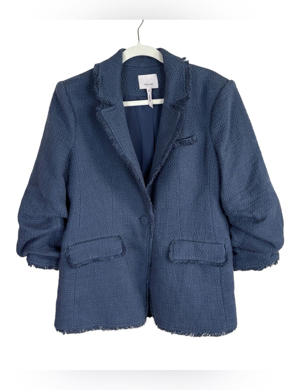 Cinq A Sept Khloe Boucle Blazer Women’s Size 12 In Blue One Button Textured